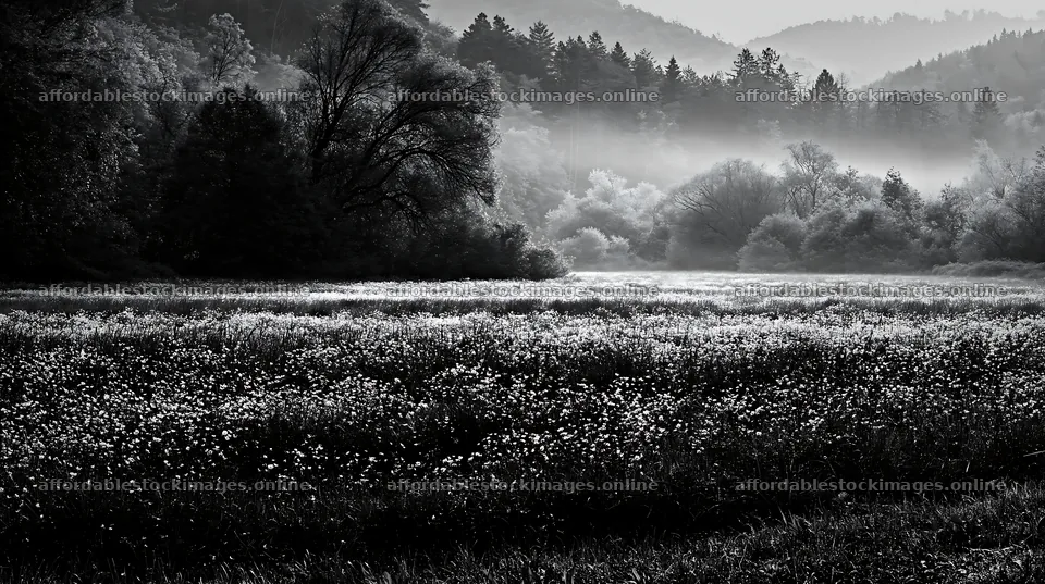 Hungarian meadow along wooded valley with misty background – stock images 10608x5938