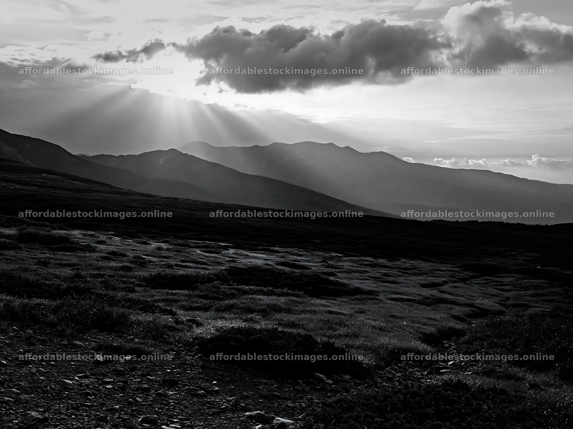 Daisetsuzan alpine meadow with light rays shining through clouds – stock images 9174x6866