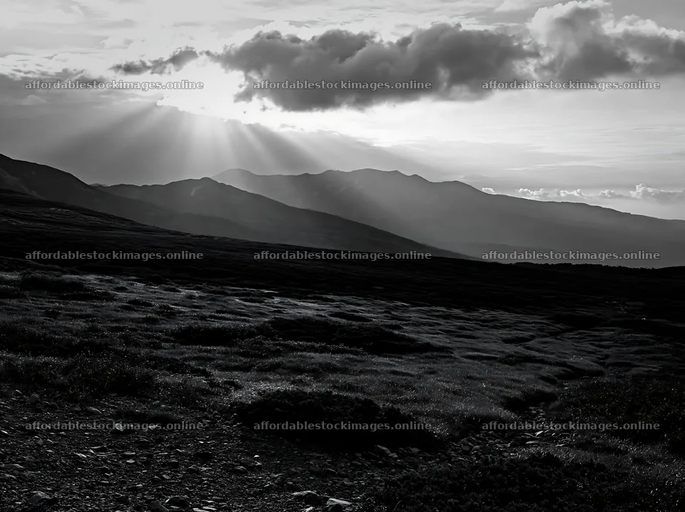 Daisetsuzan alpine meadow with light rays shining through clouds – stock images 9174x6866
