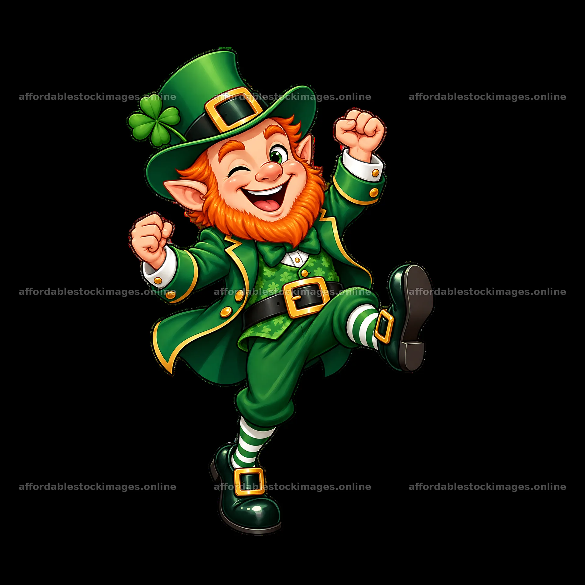 Leprechaun celebrates St. Patrick's Day with joyful dance – stock images 7746x7746