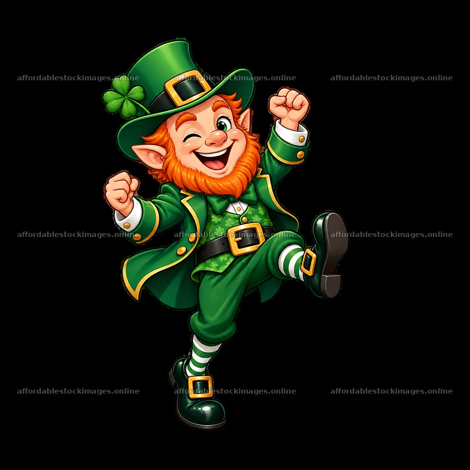 Leprechaun celebrates St. Patrick's Day with joyful dance – stock images 7746x7746