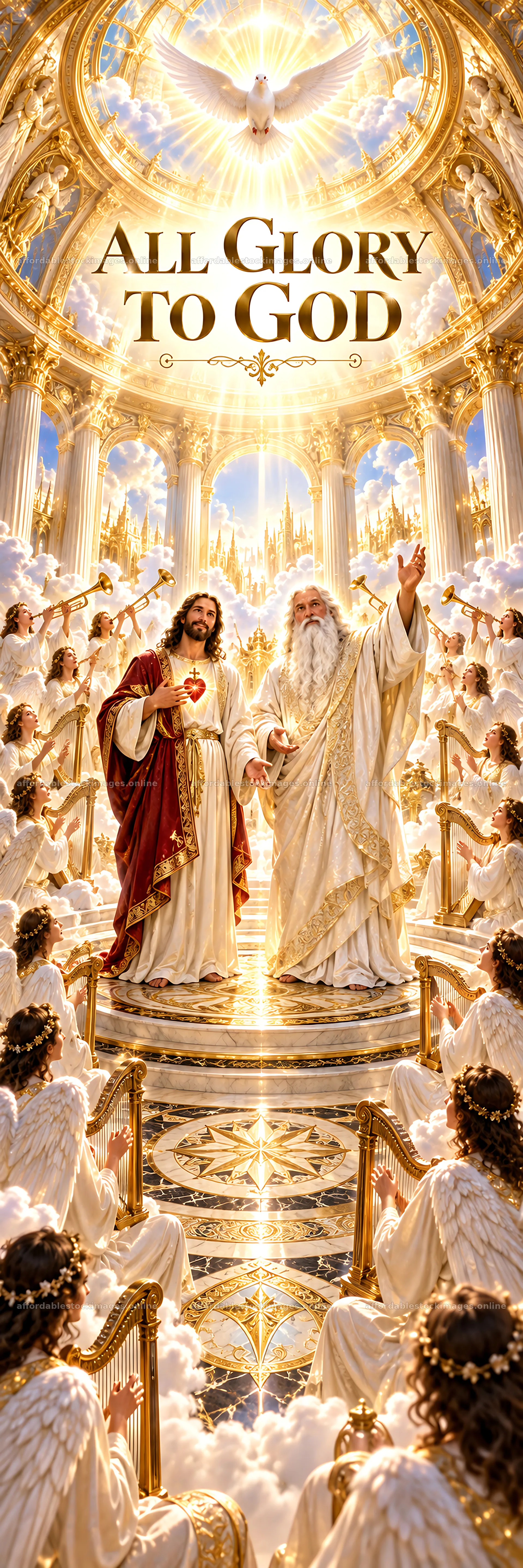 Jesus Christ in heavenly glory with God the Father – stock images 4472x13417