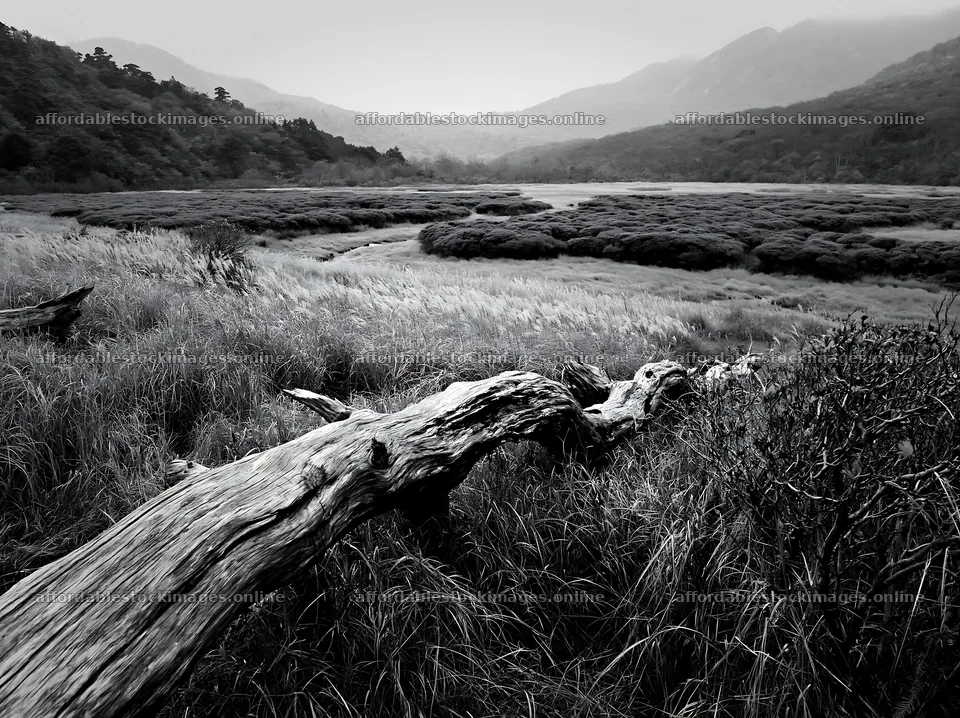 Wakayama autumn meadow with weathered wood in the foreground – stock images 9174x6866