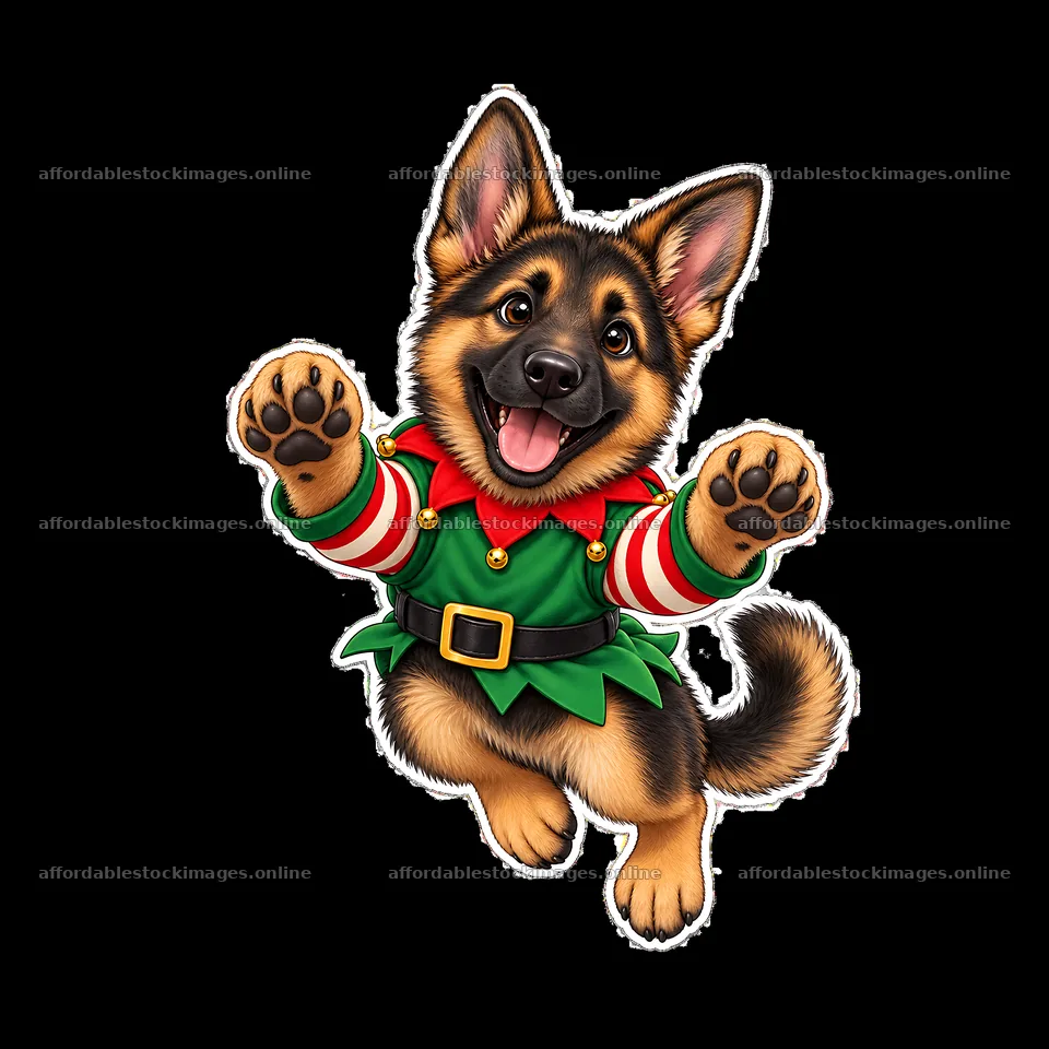 Happy Christmas German Shepherd dog wearing festive outfit – stock images 7746x7746