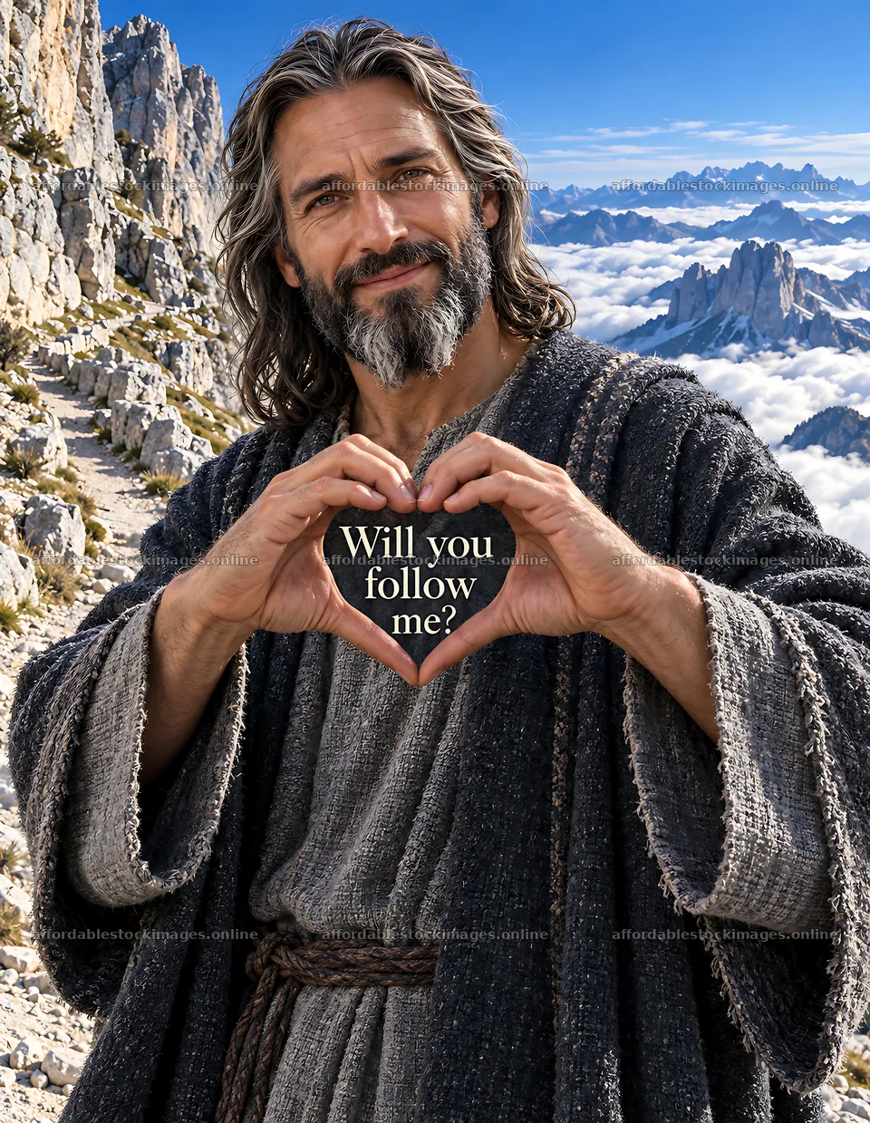 Man holding heart shape sign above the mountain clouds – stock images 6986x9018