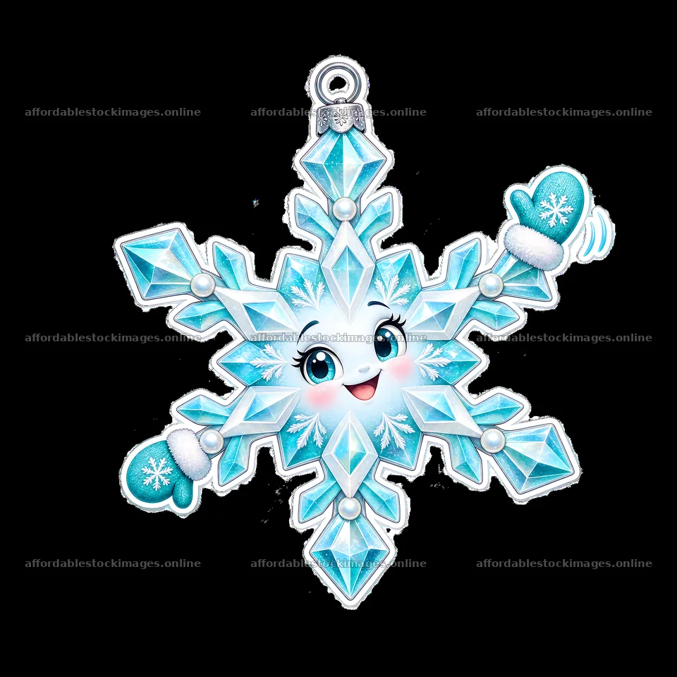 Smiling Snowflake Sticker in Winter Mittens – stock images 7746x7746