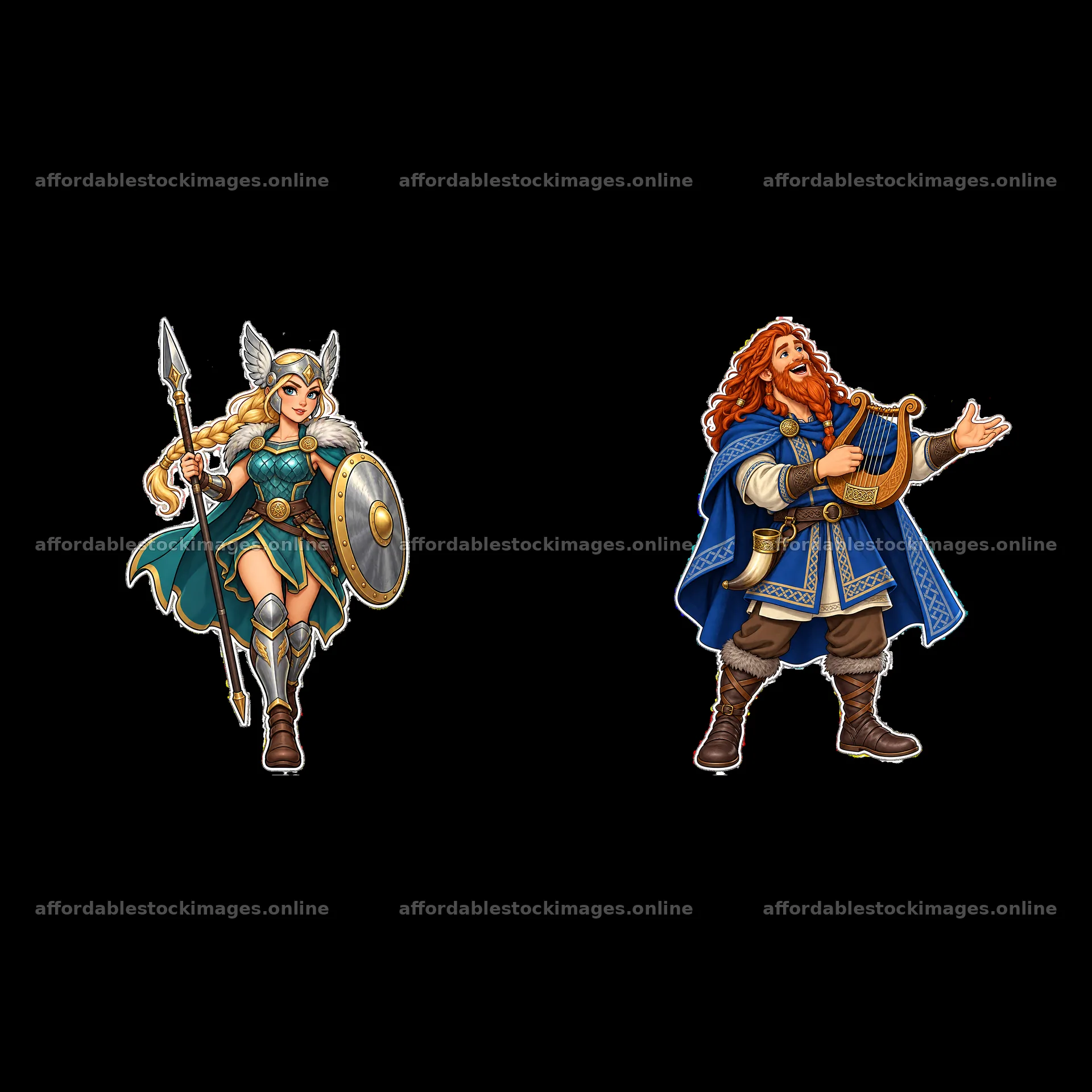 Odin and Valkyrie characters in a dynamic action pose – stock images 7746x7746