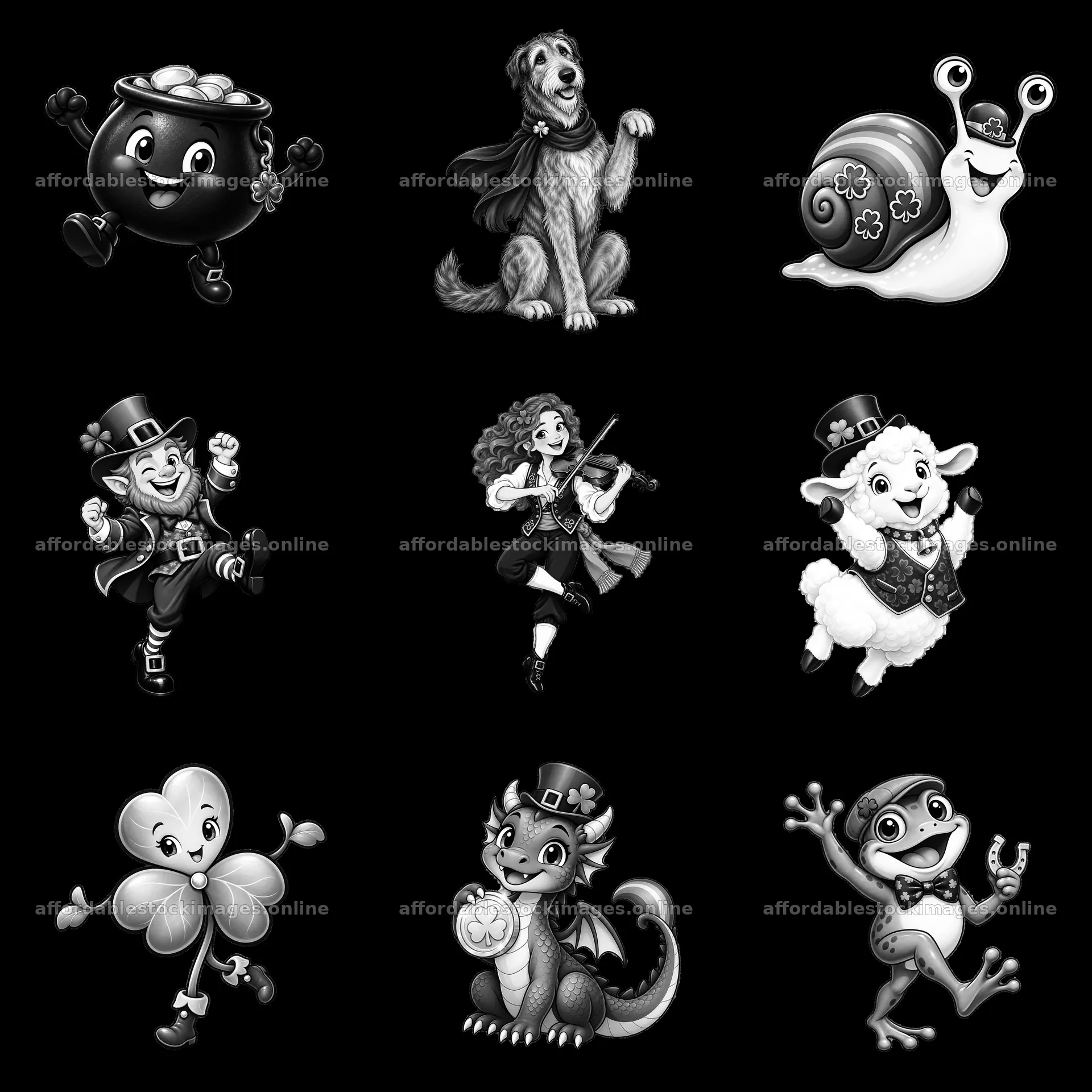 Cartoon stickers featuring St. Patrick's Day characters in a – stock images 7746x7746