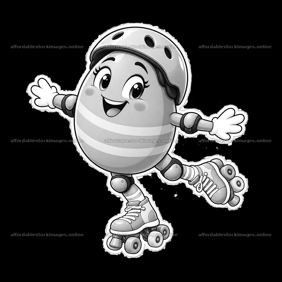 Grayscale Cartoon Figure on Roller Skates – stock images 7746x7746