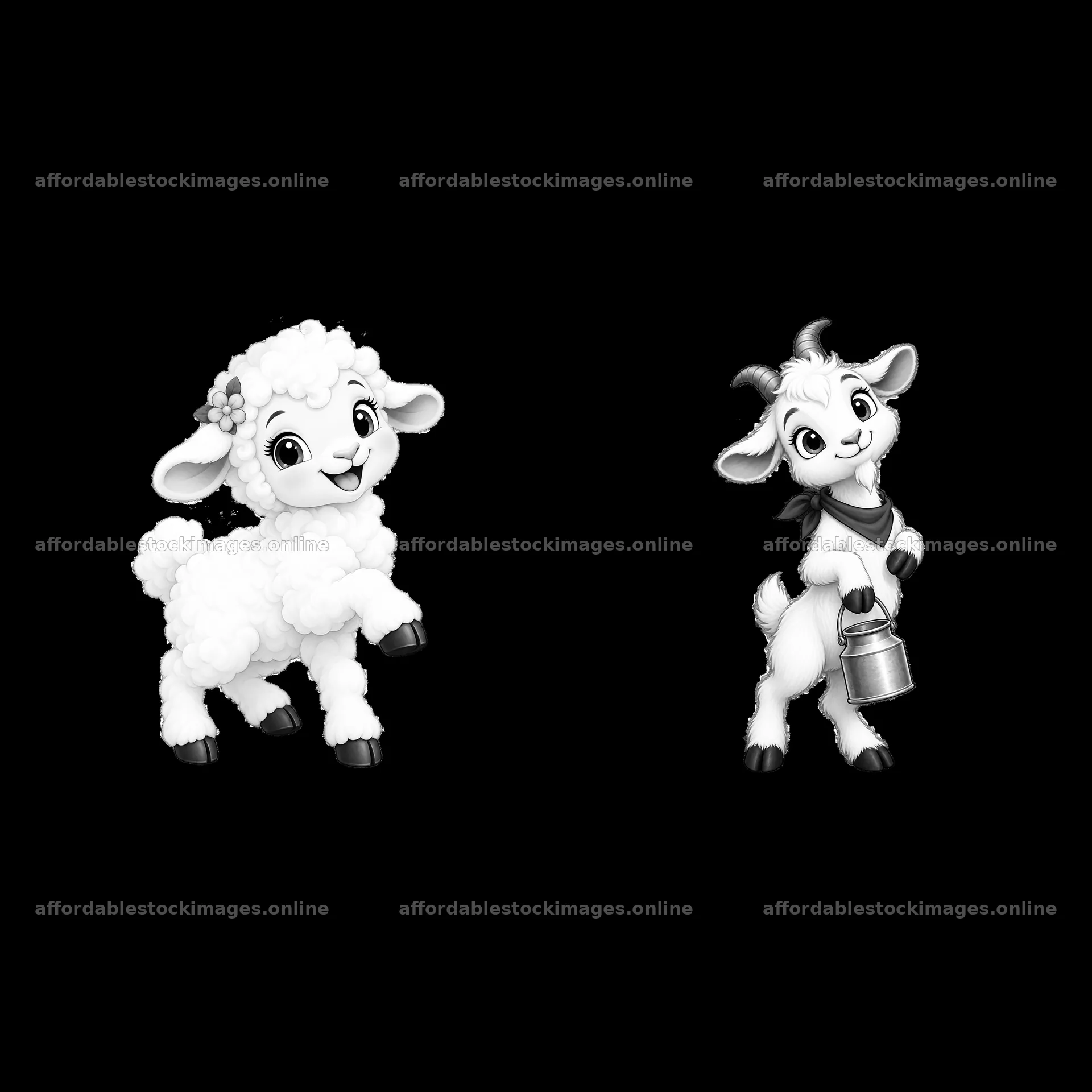 Cute cartoon sheep and goat characters on a farm – stock images 7746x7746