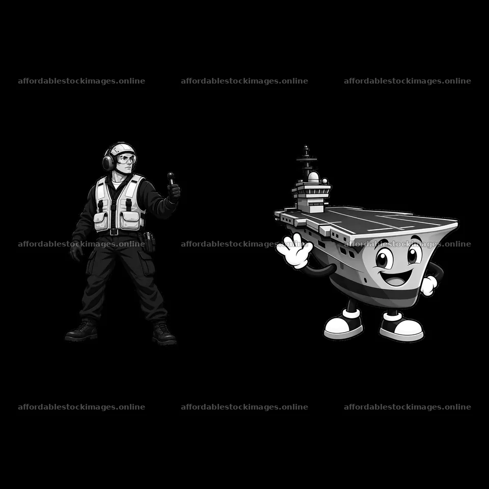 Cartoon aircraft carrier and sailor character illustration set – stock images 7746x7746