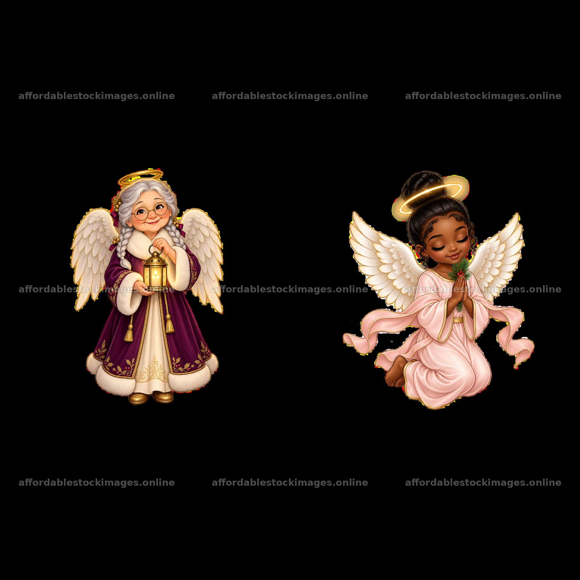 Christmas angel sticker set with joyful figures – stock images 7746x7746