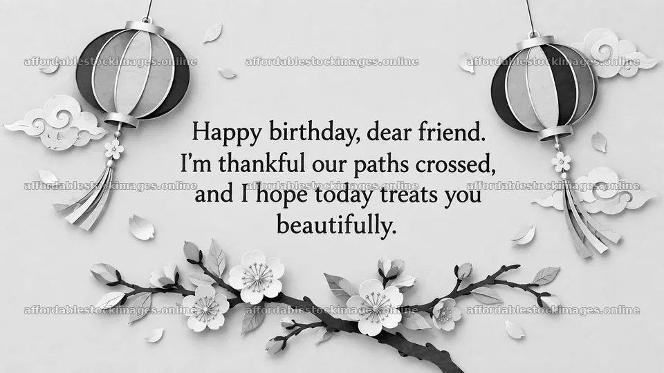 Monochrome Birthday Greeting for a Dear Friend – stock images 10324x5812