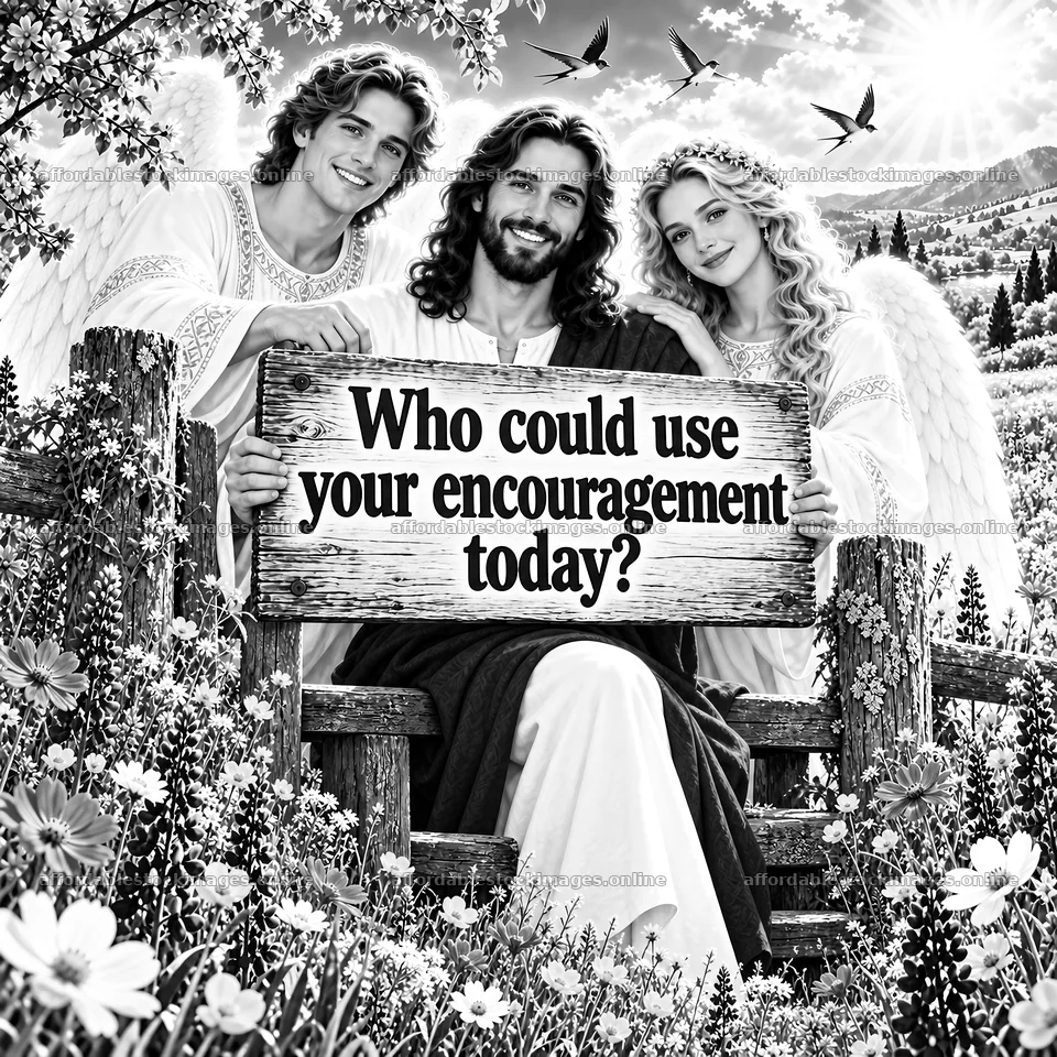 Jesus Christ offering encouragement with two angels – stock images 7746x7746