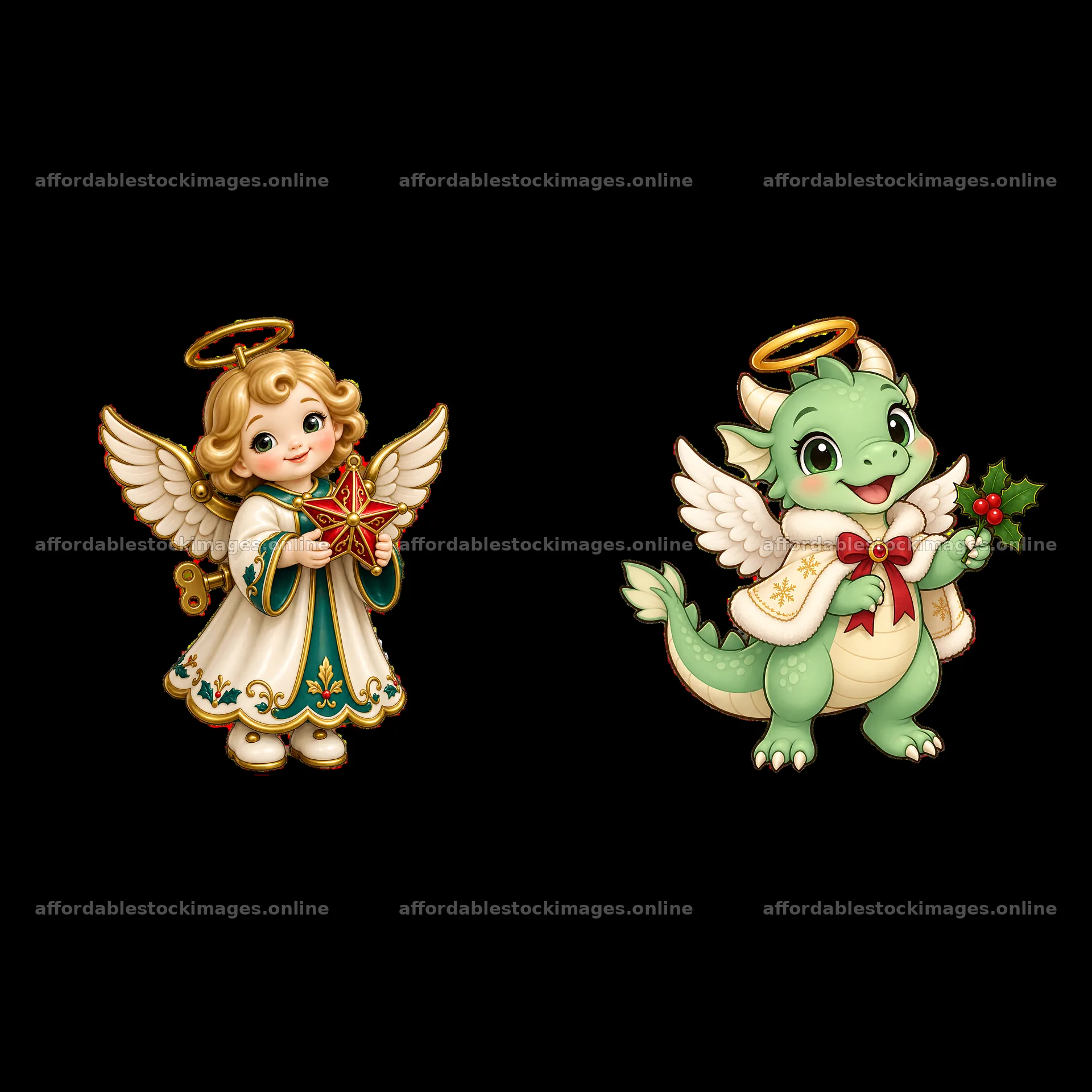 Christmas angel girl with dragon in holiday setting – stock images 7746x7746