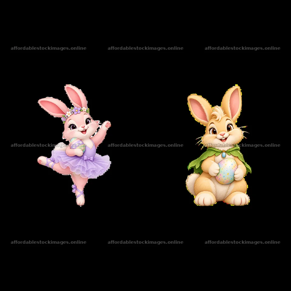 Cute ballet bunny and stylish Easter bunny with egg – stock images 7746x7746