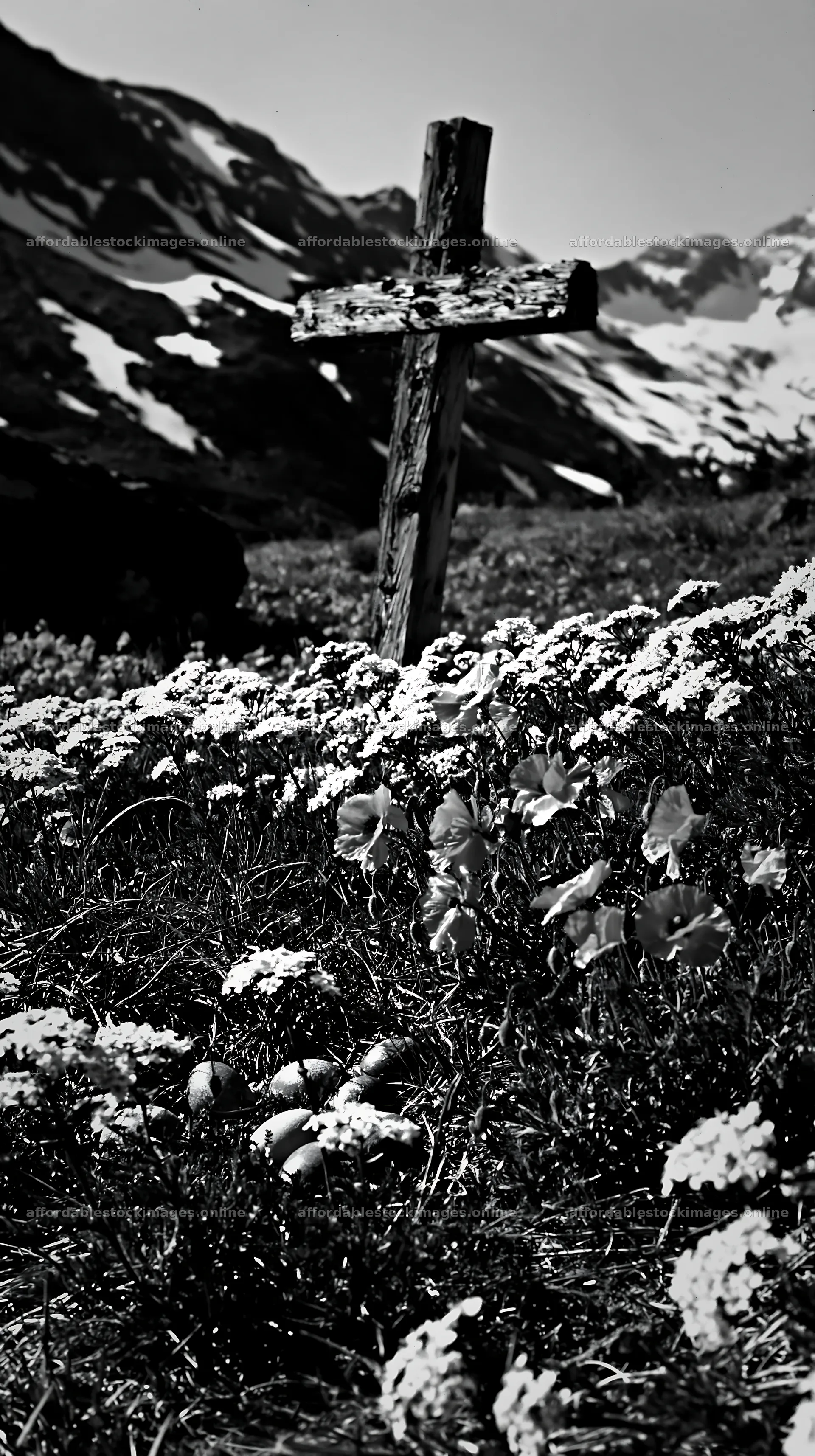 Weathered Christian cross stands in snowy meadow – stock images 5938x10608