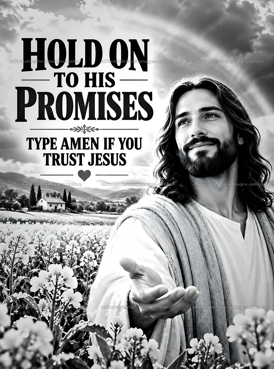 Hold on to his promises in a cloudy landscape – stock images 6836x9216