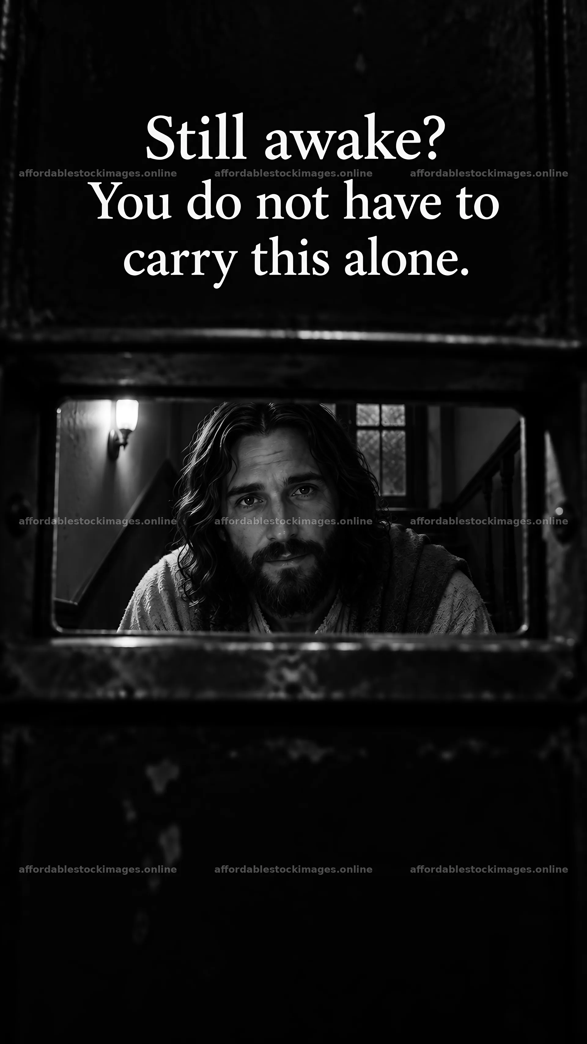 Jesus Christ comforting a person through a door – stock images 5811x10326