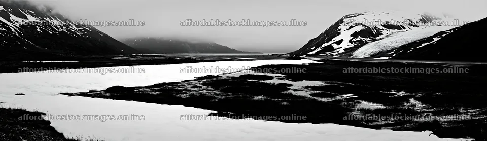 Snowmelt meadow with mountains and cloudy sky in the background – stock images 14762x4268