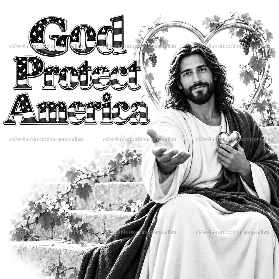 Jesus Christ offering comfort with a heart for America – stock images 7746x7746