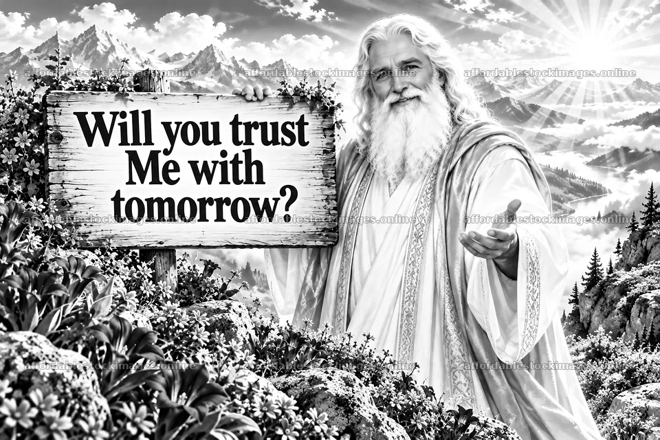 Jesus Christ inviting trust for the future – stock images 9487x6325