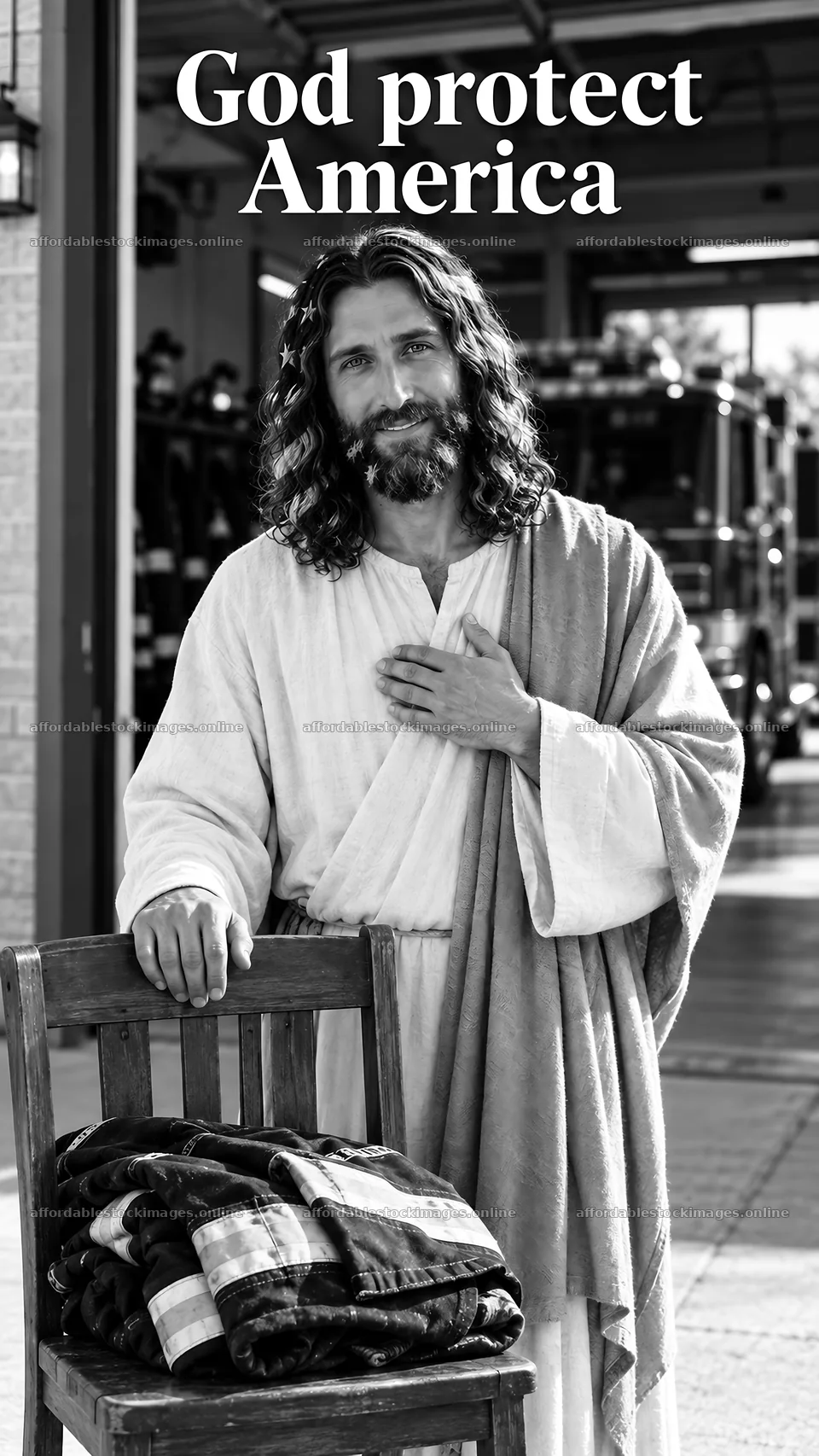 Jesus Christ offering comfort in a contemporary setting – stock images 5811x10326
