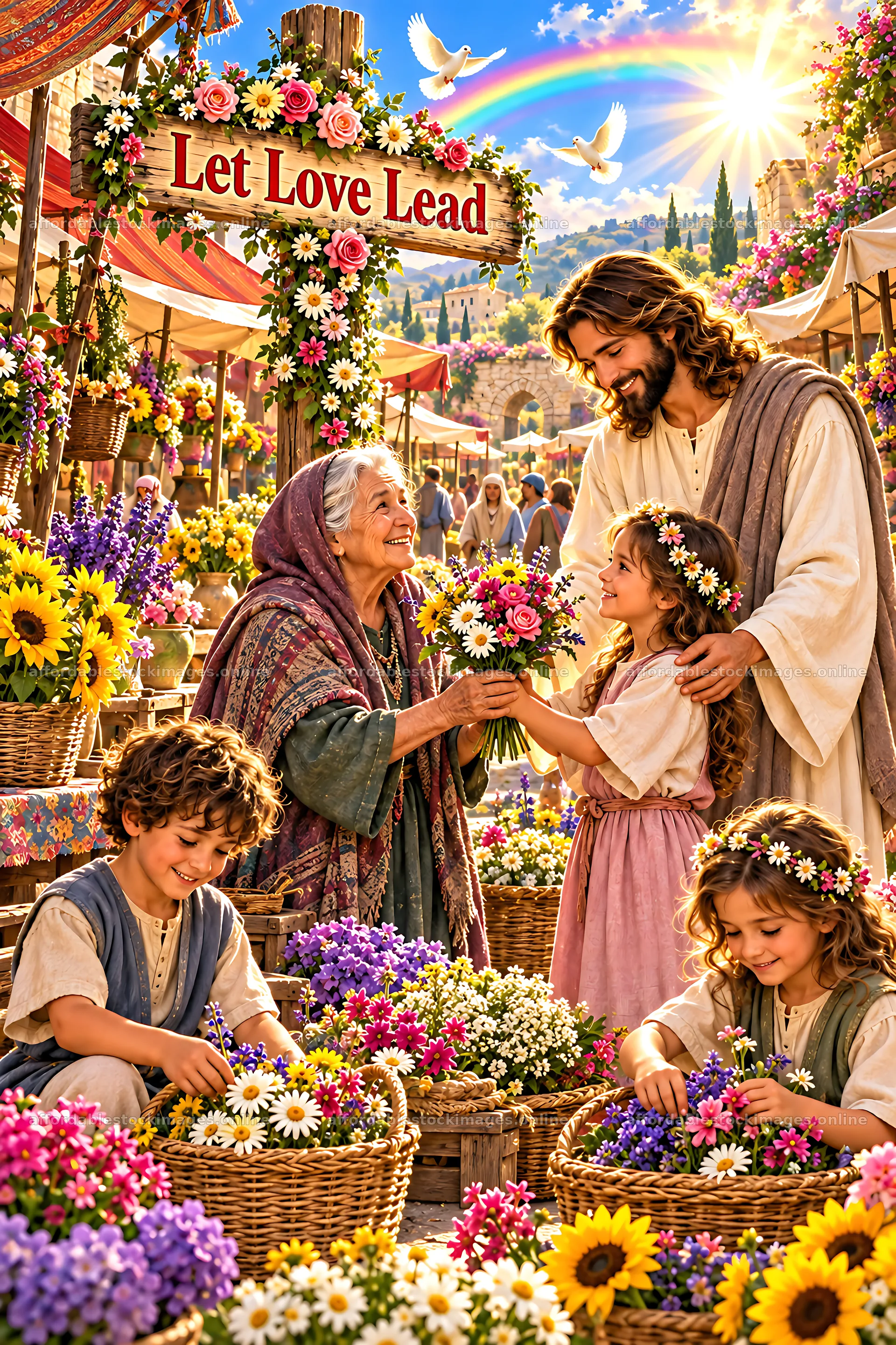 Generosity at the flower market – stock images 6480x9722