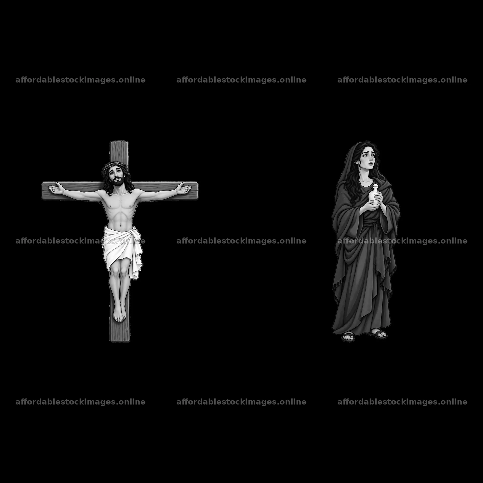 Jesus on the cross with a mourning figure at his side – stock images 7746x7746