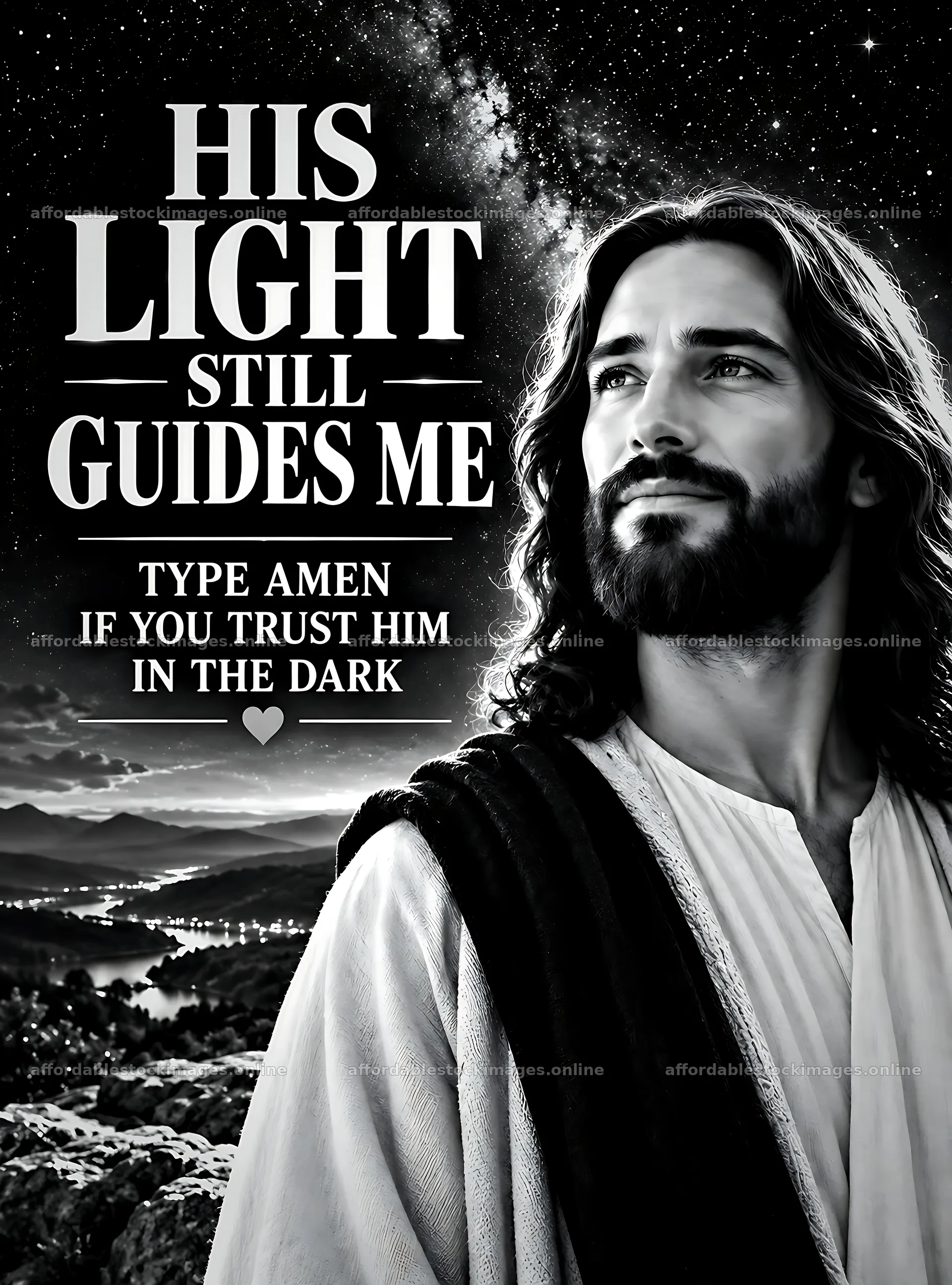 Faith beneath the stars with guiding light – stock images 6834x9220