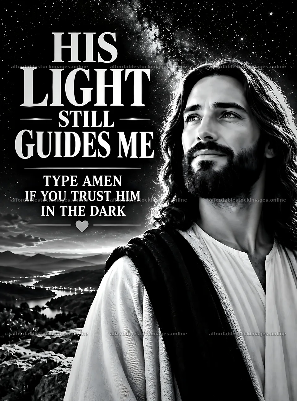Faith beneath the stars with guiding light – stock images 6834x9220