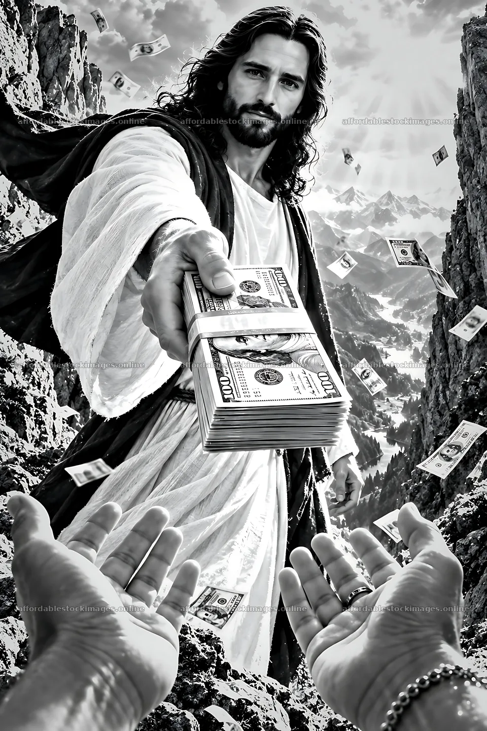 Mountain Pass Mercy offers money in a dramatic scene – stock images 6480x9722