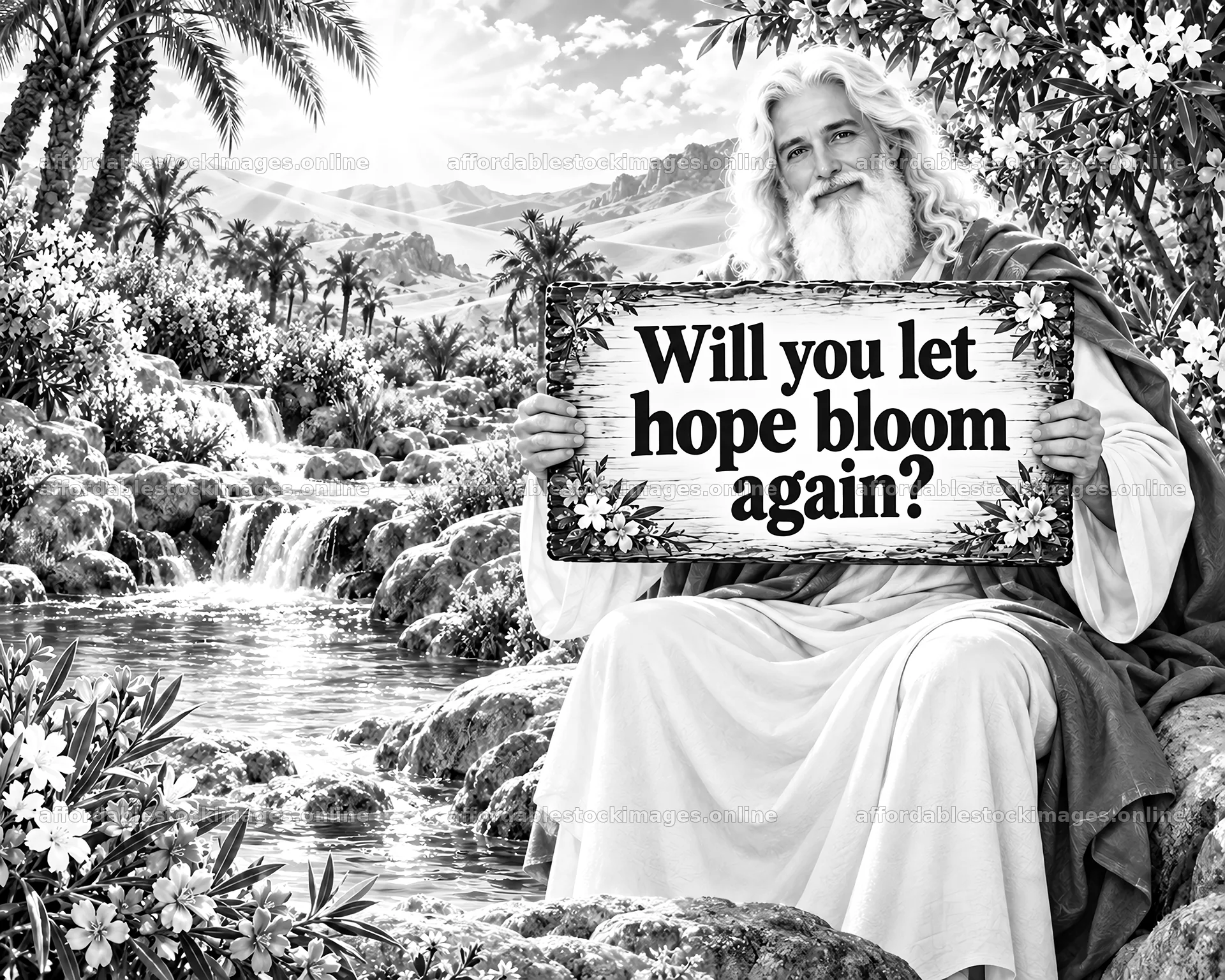 Jesus Christ inviting hope and renewal in nature – stock images 8659x6930