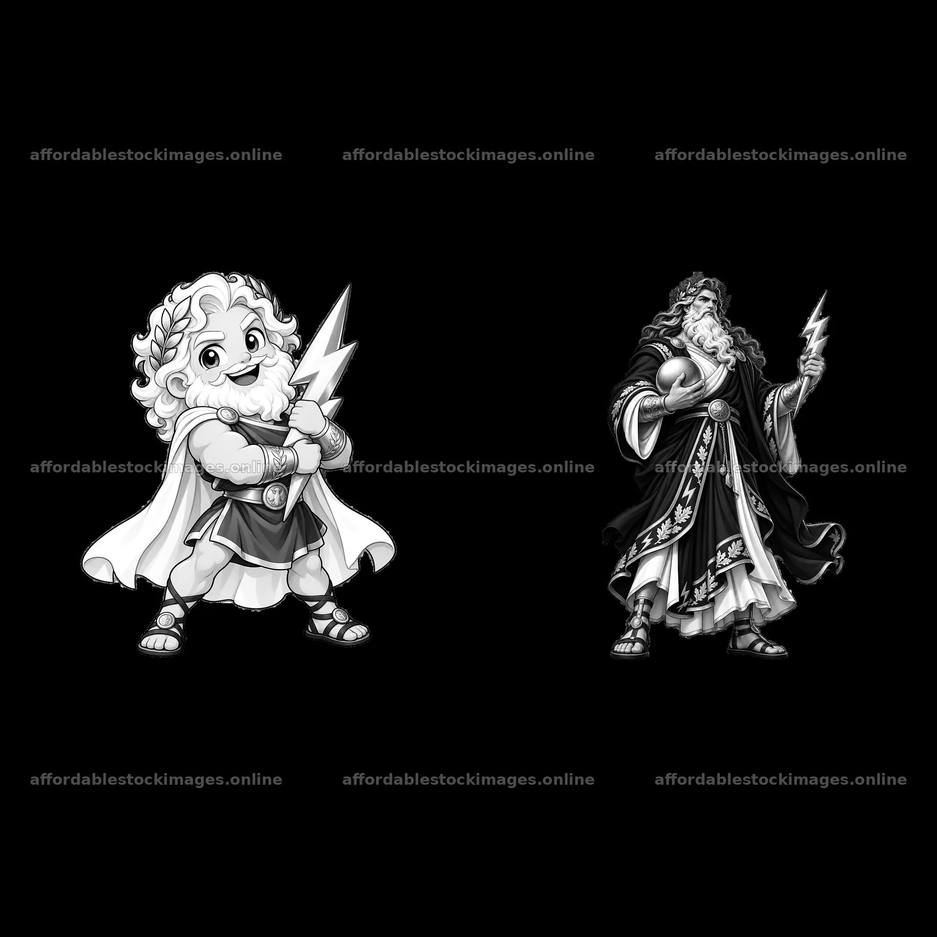 Zeus cartoon sticker pair showcasing lightning and distinct – stock images 7746x7746