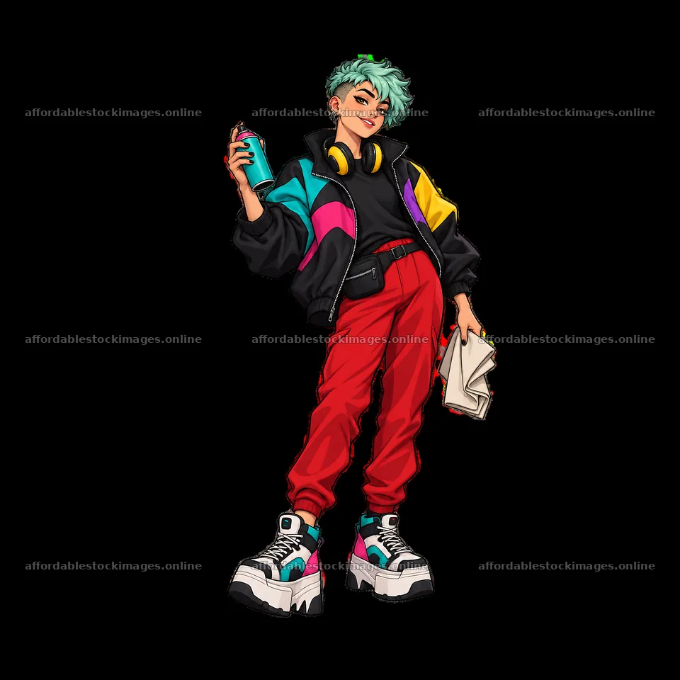 Graffiti artist in streetwear holding a spray can and paper – stock images 7746x7746