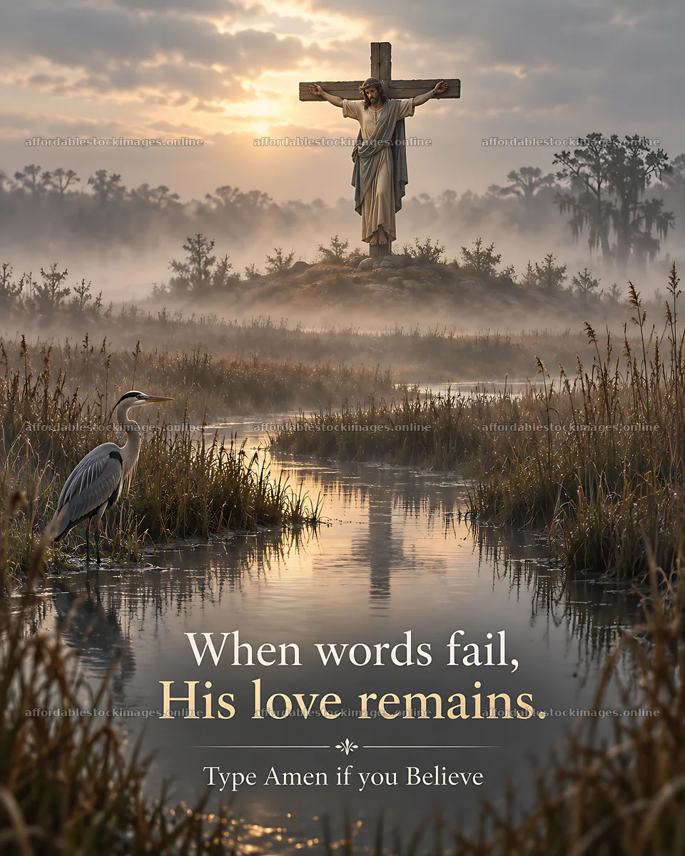 Love across the marsh at sunset with a cross and heron – stock images 7100x8872