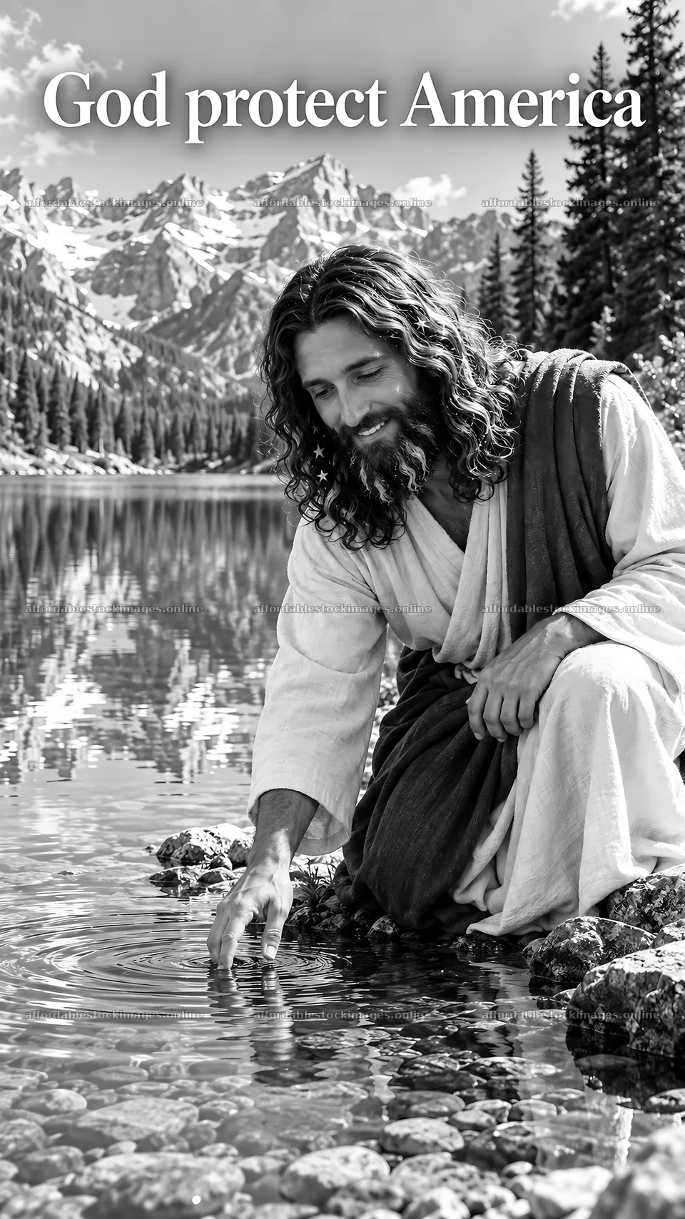 Jesus Christ by the water praying for America – stock images 5808x10331