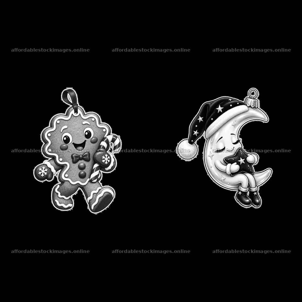 Gingerbread man and moon illustration for Christmas ornaments – stock images 7746x7746