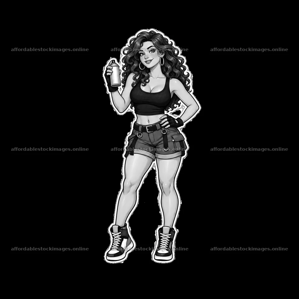 Sexy female graffiti sprayer holding spray can in urban setting – stock images 7746x7746