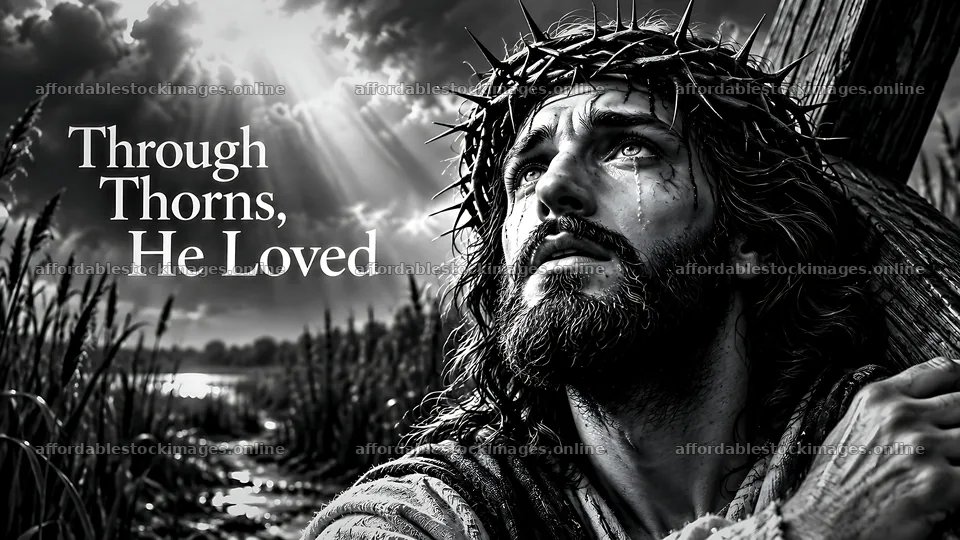 Through thorns, he loved with deep emotion and conviction – stock images 10580x5954