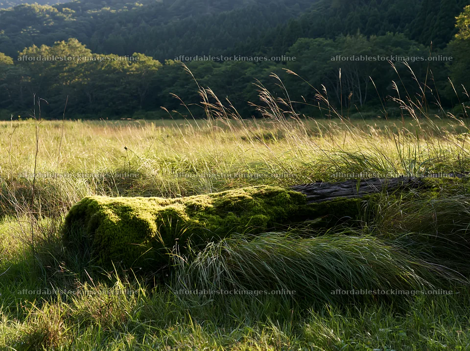 Gifu low carbon meadow mossy log in the grassland – stock images 9174x6866