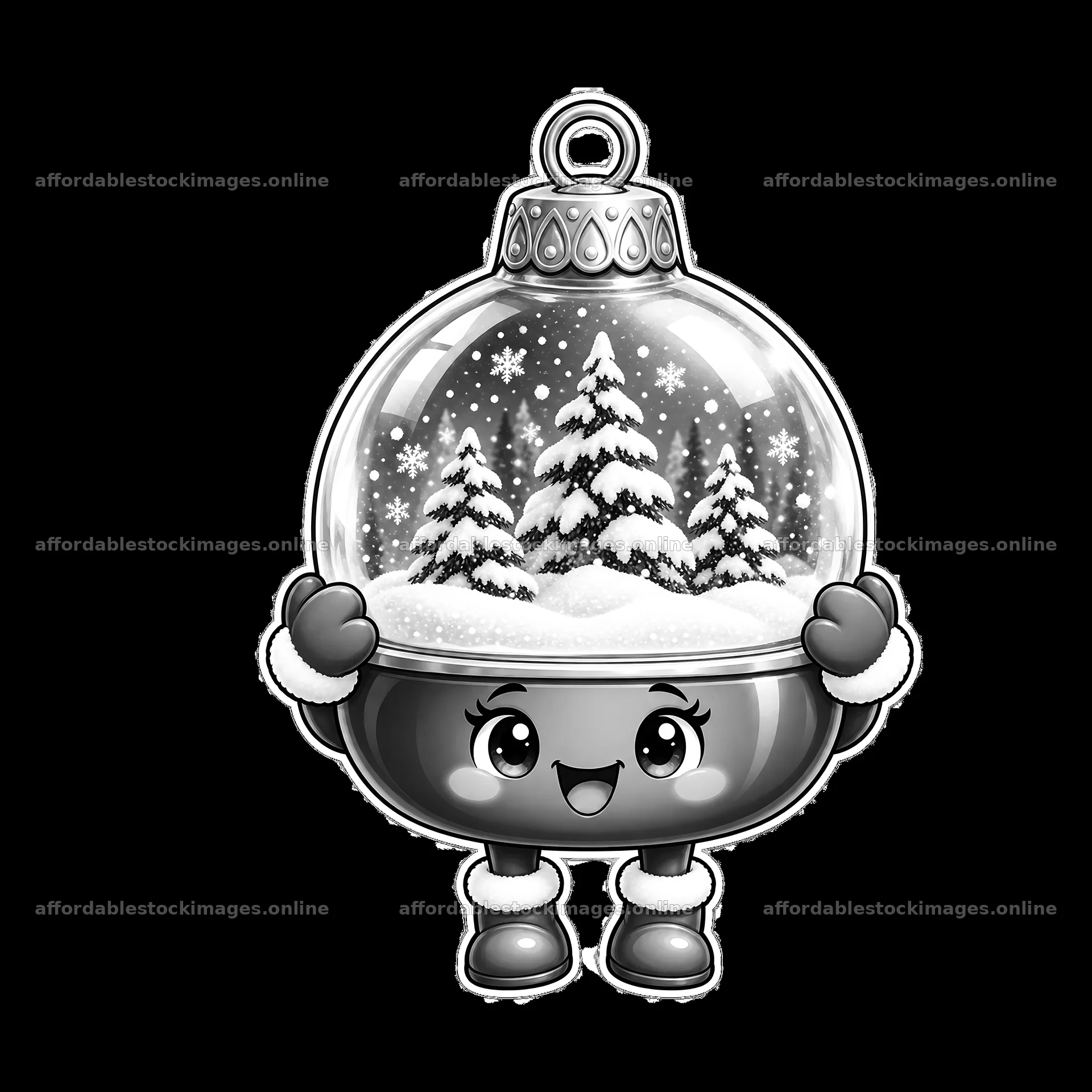 Cartoon character holding a snow globe Christmas ornament – stock images 7746x7746
