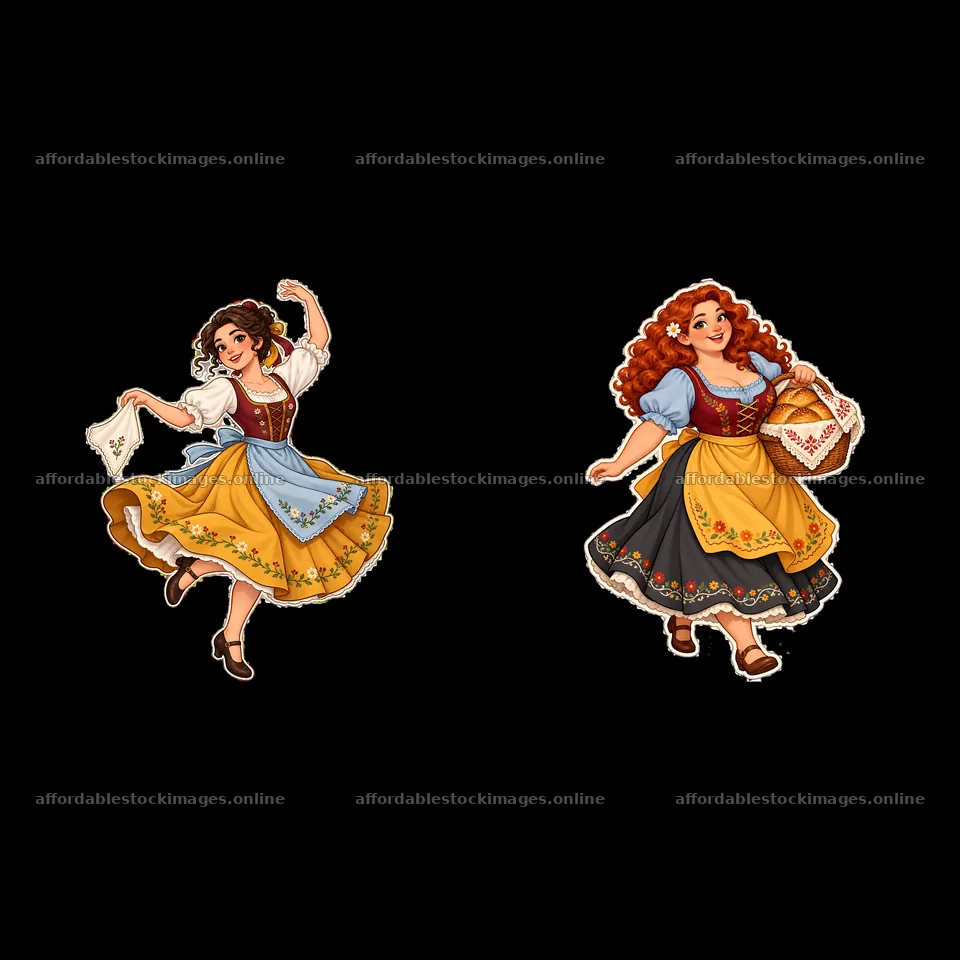Women in colorful folk dresses with accessories – stock images 7746x7746