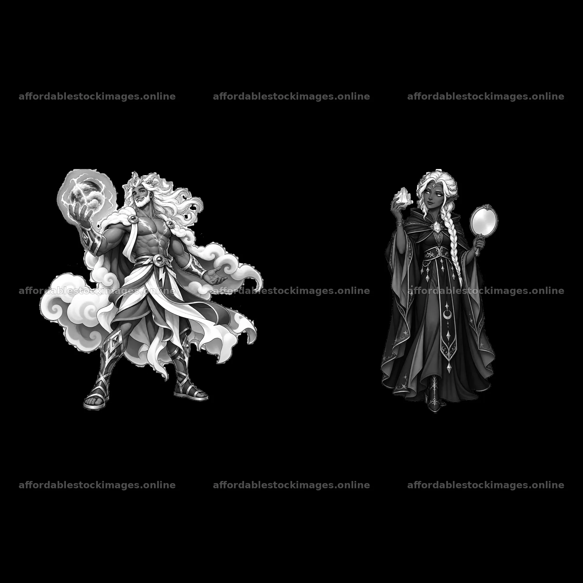 Pagan gods with elemental powers and mystical symbols – stock images 7746x7746