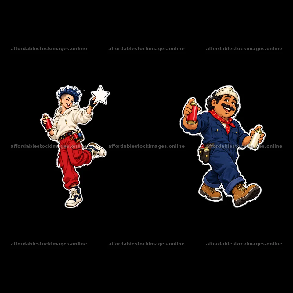 Patriotic graffiti sprayers with spray cans and stars – stock images 7746x7746