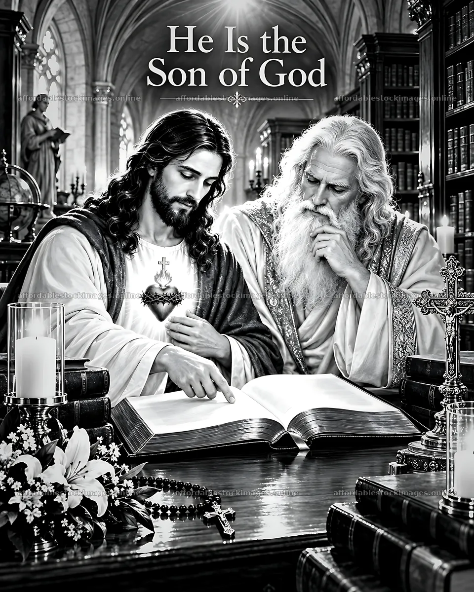 Sacred wisdom in the library with divine figures – stock images 7100x8872