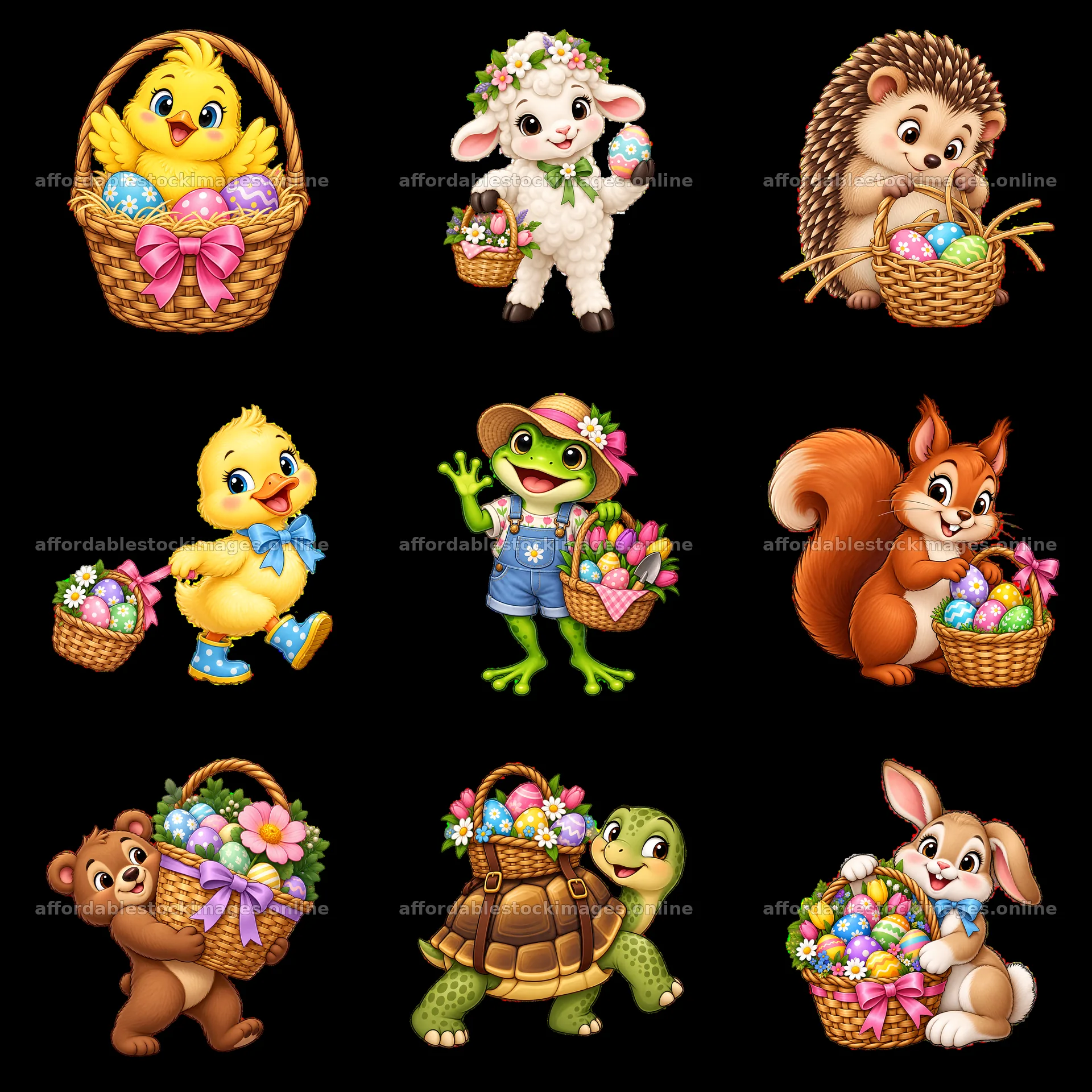 Easter basket stickers with cute animals and cheerful designs – stock images 7746x7746