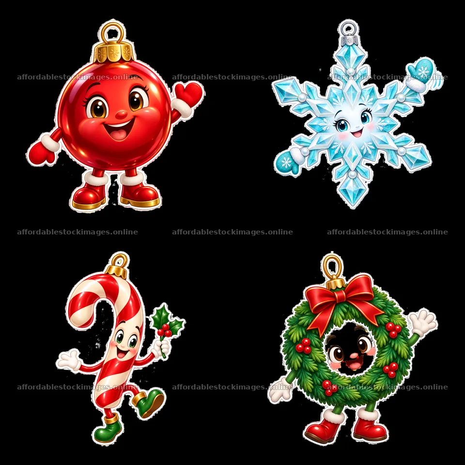 Four cartoon figure stickers in a square arrangement – stock images 7746x7746