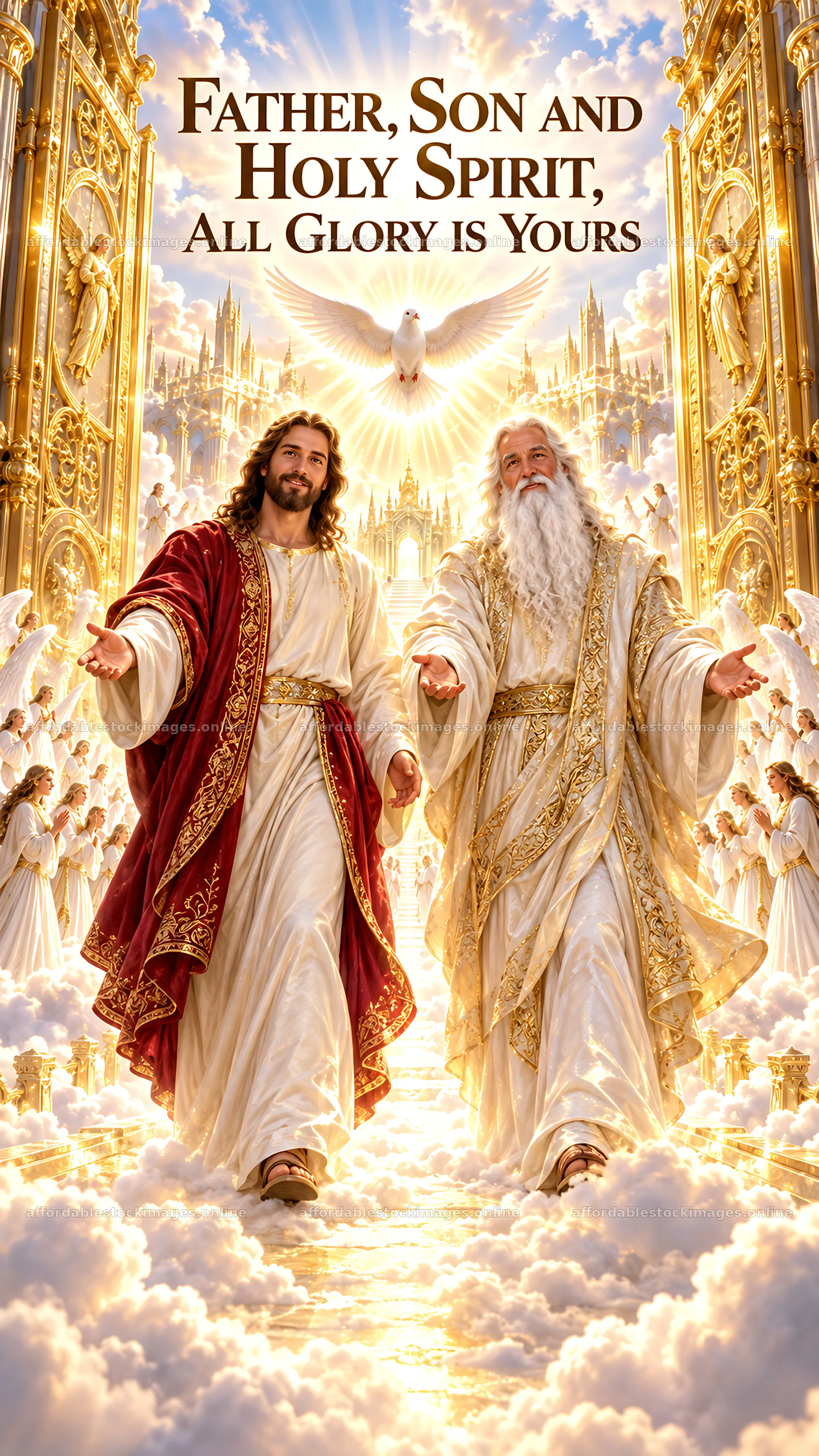 Jesus Christ walking with God the Father in a heavenly scene – stock images 5811x10326