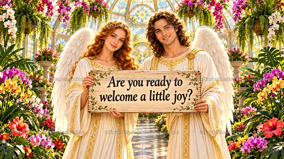 Jesus Christ welcomes joy in a floral garden – stock images 10324x5812